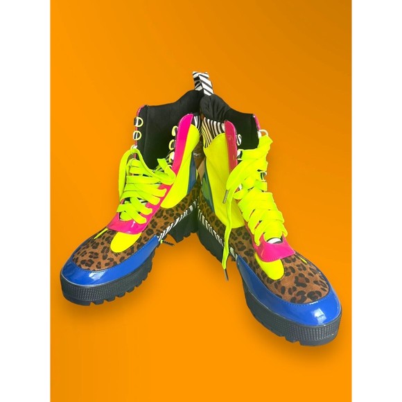 Cape Robbin Commander Multi-Color Lug Sole Lace Up Chunk Heel Platform Boots 10M - Picture 5 of 11